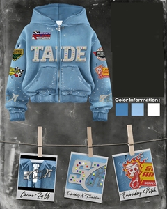 <strong>Tie</strong> <strong>Dye</strong> Acid Wash Rhinestone Embroidery Zip up Hoodie Two Tone Colorful Unisex Bling Crystal Streetwear <strong>Sweatshirt</strong> - Product Image 2