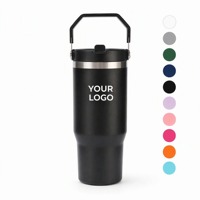 Gobelet de voiture isotherme en acier inoxydable 304 de 30 oz avec poignée, double paroi sous vide, personnalisable avec logo, tasse de voyage portable avec couvercle à paille