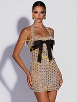Ocstrade Nouveau Produit 2026 Robe de Soirée Sexy pour Femmes, Modèle Halter de Luxe avec Strass, Dos Nu et Nœud, Style Bandage