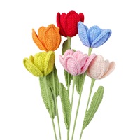 CLTF 5-Strang Gekämmte Baumwolle Tulpenblume Hochwertiger Blumenstrauß Einzelne Handgemachte Tulpe Heim-Tischdekoration Ornament