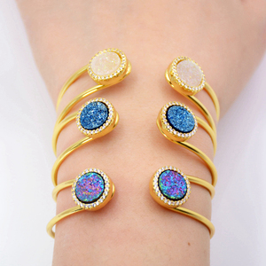 Bracelets ronds en cristal plaqué or 18k, accessoires de mode coréenne, bijoux en cristal naturel pour femmes, ajustables, bon marché - Product Image 3