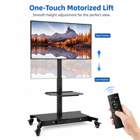 Support TV mobile motorisé moderne en acier, réglable en hauteur, avec roulettes robustes, capacité de charge de 60 kg, pour téléviseurs sans fil RF