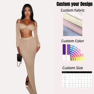 Verano perspectiva personalizada Sexy manga larga Top corto falda pantalones 2 piezas vestido traje mujer vestido suéter para vacaciones - Product Image 1