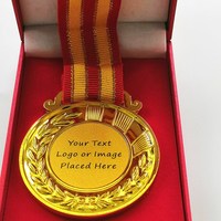Médaille d'honneur en métal personnalisée en gros pour usine, style art populaire américain, avec boîte en velours, trophée gravé moulé sous pression, forme personnalisée
