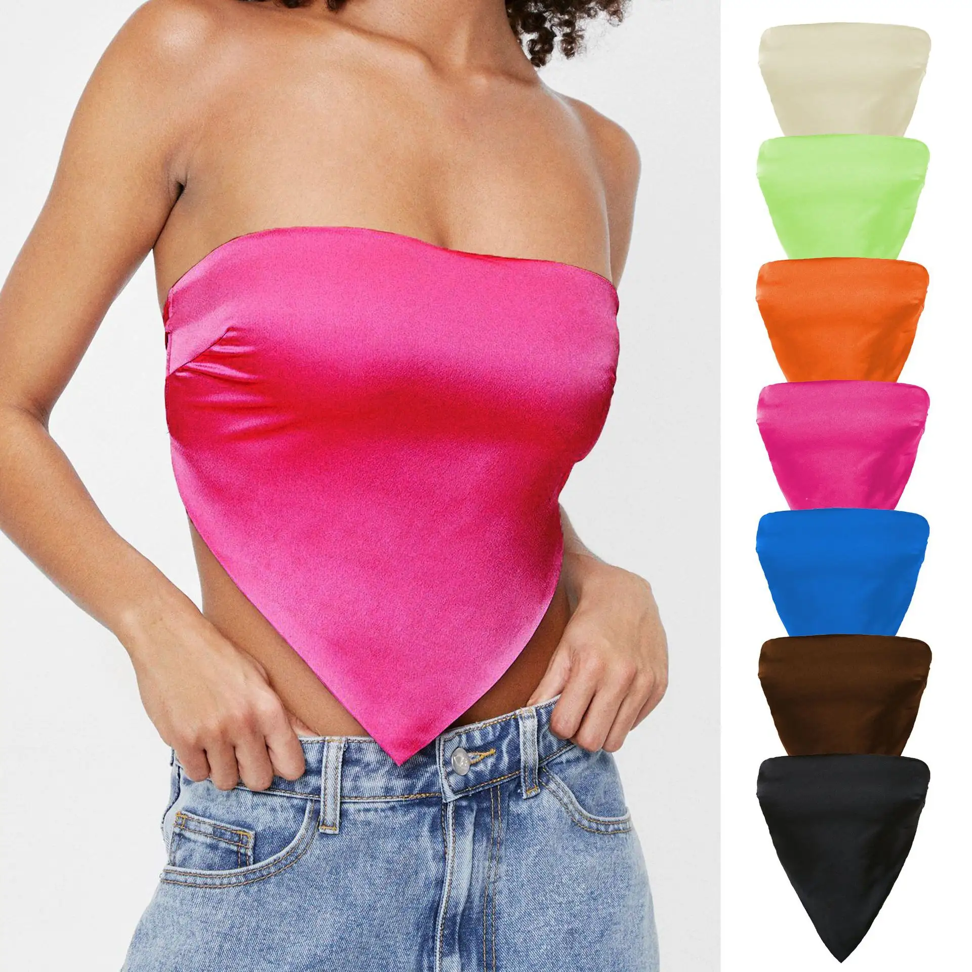 आईएनएस फैशन सेक्सी वापस फीता साटन ट्यूब में सबसे ऊपर छाती लपेटें ठोस रंग त्रिकोण विरोधी पर्ची टैंक टॉप महिलाओं के लिए