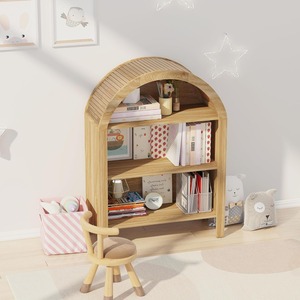 Wholesale Modern <strong>3</strong>-Tier Open Bookshelf Freestanding MDF Bookcase Adjustable Wooden Shelves Low Short Arched Design for Office - Product Image 3