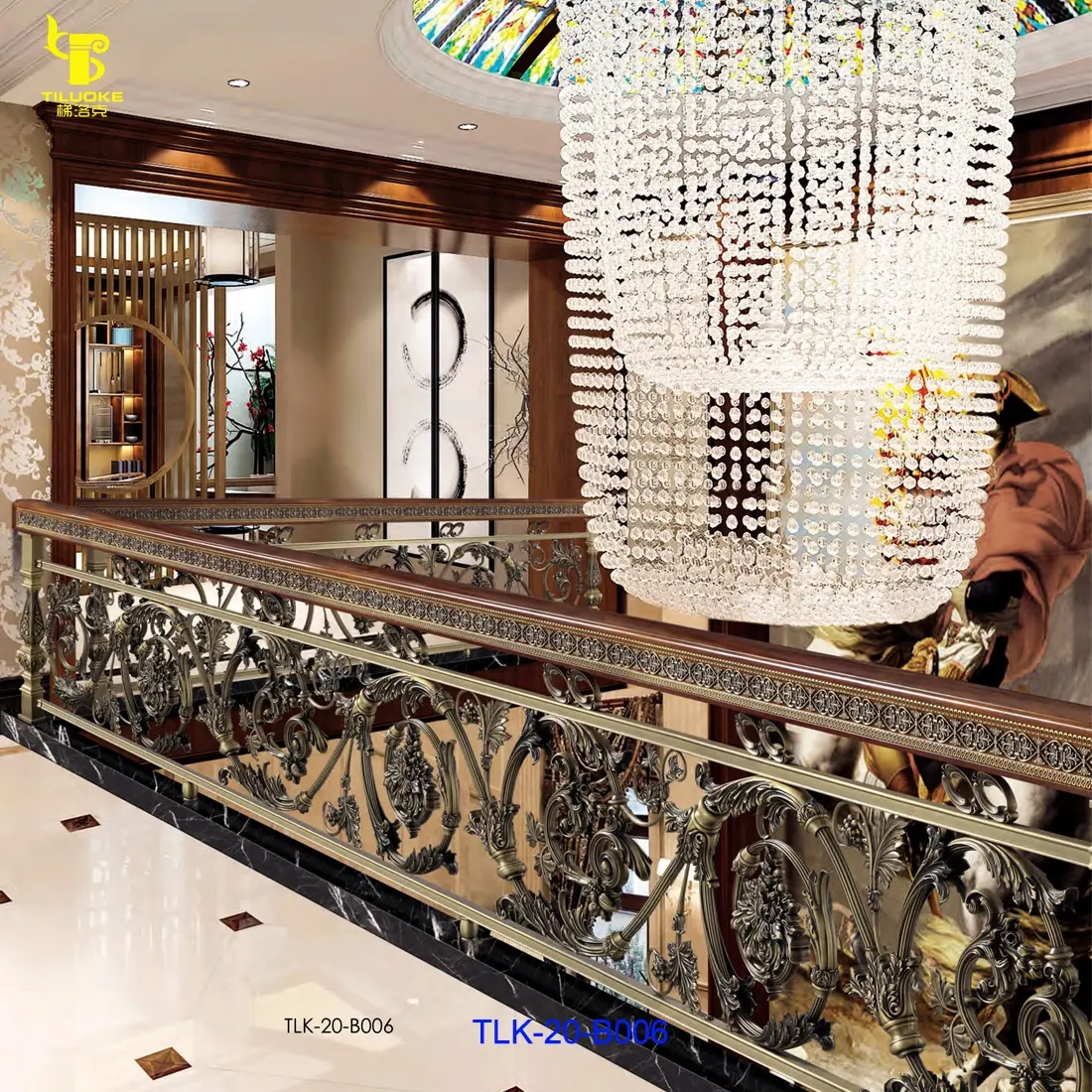 Panneau en laiton moulé, balustrade de luxe, style européen, escalier d'intérieur, pour villa haut de gamme