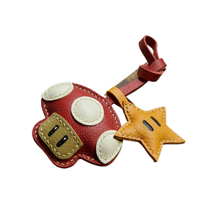 Porte-clés en cuir véritable fait main XINGX en forme de champignon, pendentif pour sac à main, mignon, simple, cadeau de mode féminine - Product Image 1