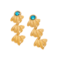 Boucles d'oreilles pendantes Gaovo en acier inoxydable plaqué or, motif feuille rétro, avec pampilles et pierre bleue, bijoux de mode pour femme, usage quotidien