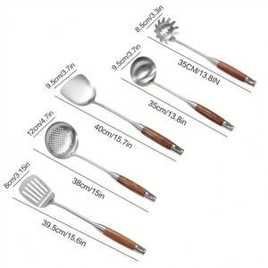 6 Pcs 304 Stainless Steel Kitchen Appliances Cooking <b>Tools</b> Stainless Steel Kitchen Utensils Set With Wooden Handle - Product Image 2