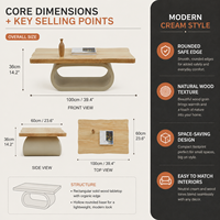 Table basse sculpturale à base ovale en bois massif avec rangement central creux pour salon, table basse moderne