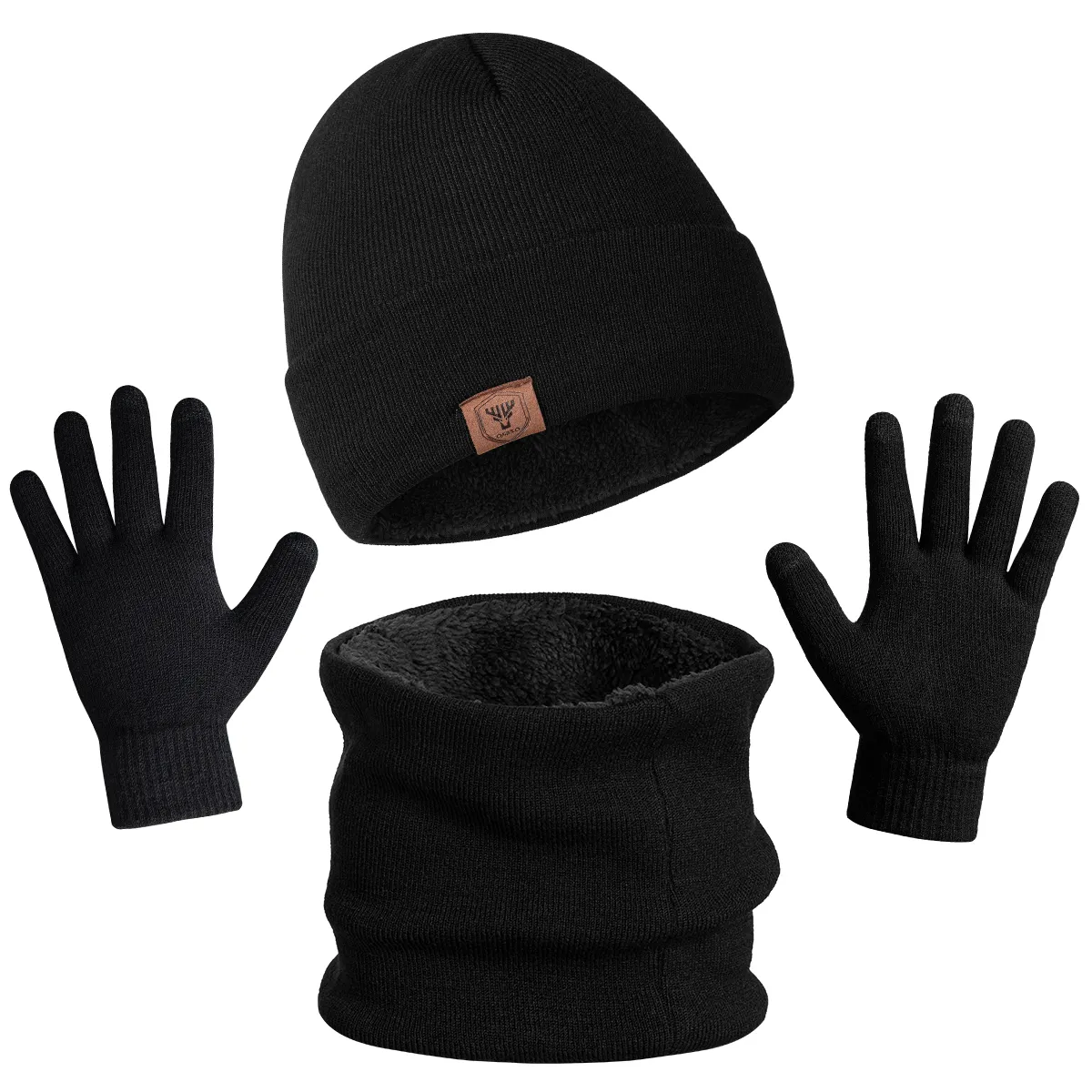 Yetişkinler için eldiven ve eşarp 3 parçalı set ile Ozero yeni stil toptan kış trendy peluş örgü şapkalar