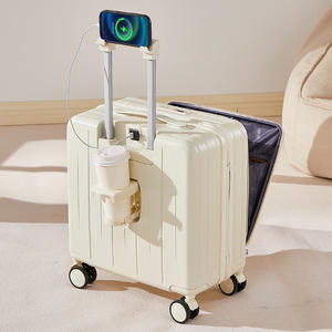 ABS PC Hard Side Boarding <span class=keywords><strong>Valise</strong></span> Poche avant pour ordinateur portable <span class=keywords><strong>avec</strong></span> <span class=keywords><strong>chargeur</strong></span> <span class=keywords><strong>USB</strong></span> et porte-gobelet Smart Multifunction Cabin Travel Bagages - Product Image 4