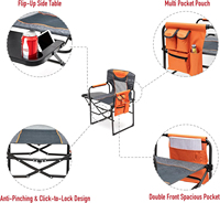 Chaise de camping pliante robuste et surdimensionnée avec table d'appoint et poche pour la plage, la pêche, les pique-niques, les concerts, les meubles d'extérieur