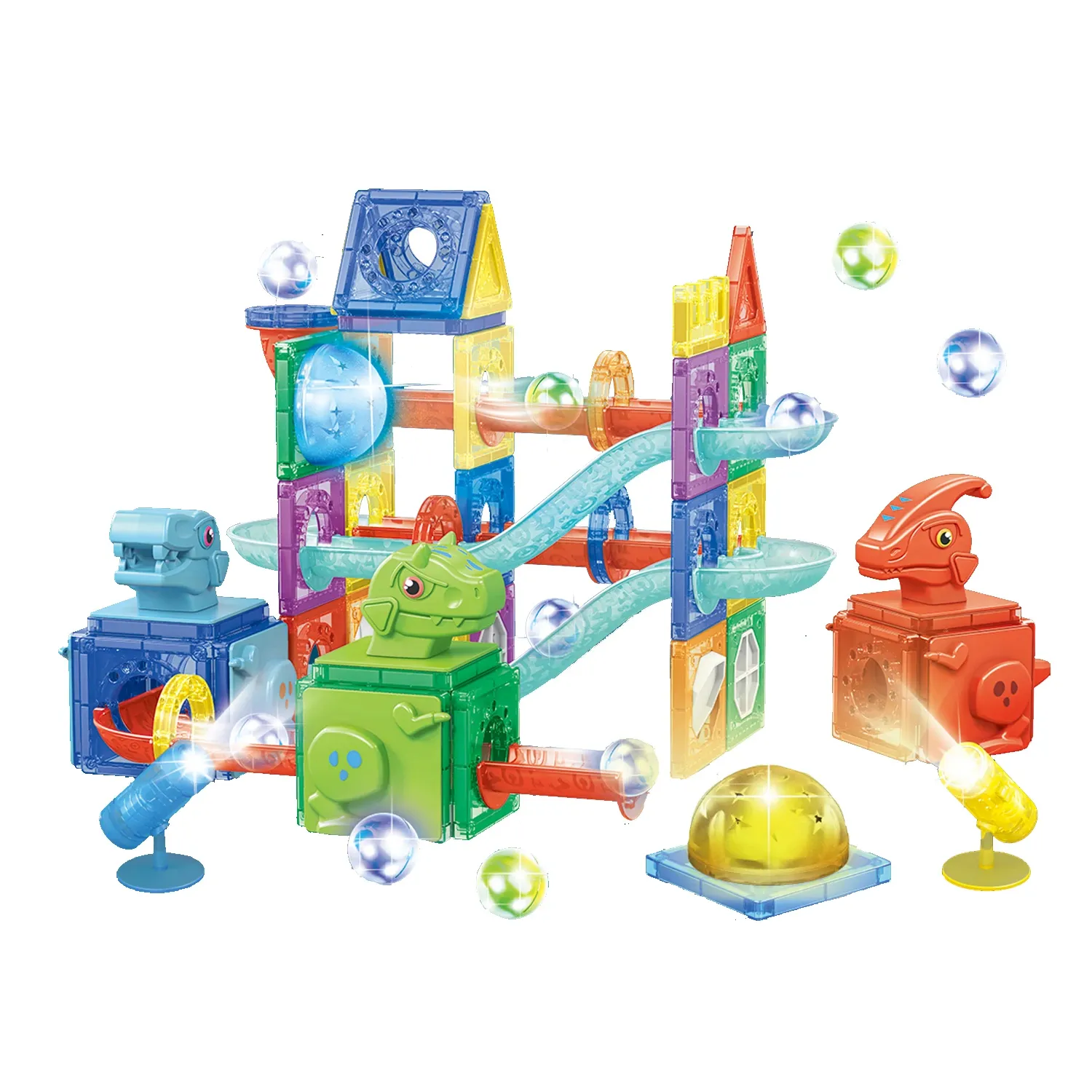 123PCS Lighten Juegos de bloques de construcción magnéticos Marble Run Dinosaur Lighting Azulejos magnéticos Juguetes magnéticos ensamblados STEM Juguetes para niños