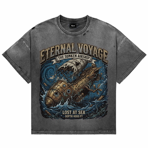 เสื้อยืดลายกราฟิกสไตล์สตีมพังก์สำหรับผู้ชาย คุณภาพสูง วินเทจ ล้างสีแบบแอซิดวอช ผ้าฝ้ายระบายอากาศได้ดี - Product Image 1