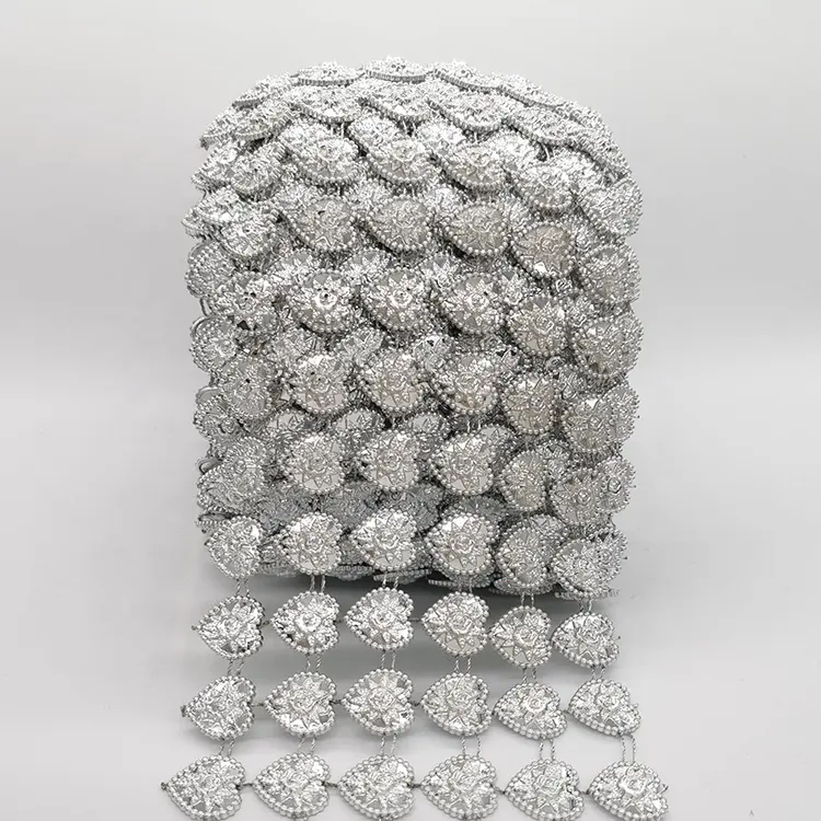 Wholesale 6 Row Silver Heart Plastic Rhinestone Wrap Net Mesh For Woman Garniture