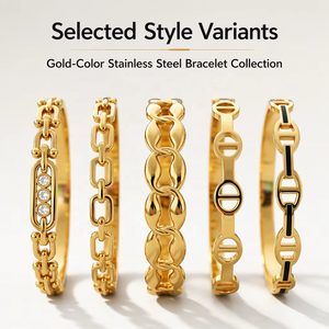 Bracelet jonc pour femme en acier inoxydable plaqué <span class=keywords><strong>or</strong></span>, jonc manchette à maillons creux, bijou de mode quotidien pour femme - Product Image 1