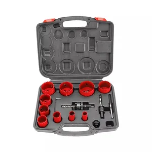 14 Pcs Bi-metal Hole Saw Set With Saw Blades Mandrels Drill Bits Installation Plate And Hex Key In Black Plastic Box