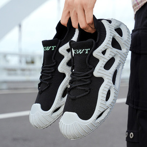 <b>Socks</b> Men Summer Breathable <b>Black</b> Mesh Lace-Up Round Toe Rubber Outsole Sporty Casual Sneakers Size 45 46 - Product Image 3