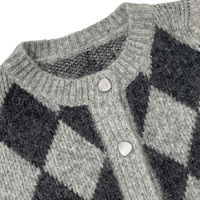 Cardigan en maille jacquard à losanges bicolores gris de haute qualité, col rond, coupe courte, style esthétique vintage pour femme