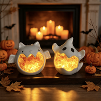 Lampe de table LED en cristal avec fantôme, chauve-souris et citrouille, lumière chaude, ornement de bureau, décoration de festival pour l'intérieur et la maison
