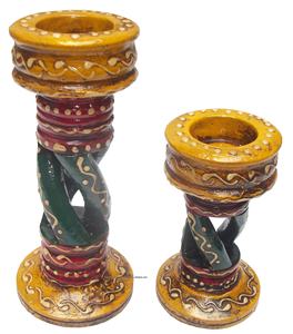 Soporte de vela de madera tallada a mano tradicional de tres colores para decoración del hogar y mesa de fiesta de boda embalado en caja de regalo - Product Image 1