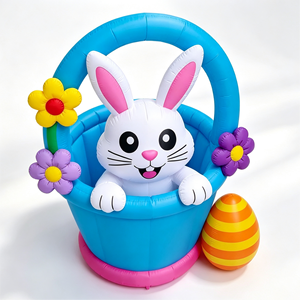 Décoration de panier de Pâques gonflable avec lapin, fleurs colorées et œufs pour l'extérieur, le jardin, les fêtes et les décorations de vacances - Product Image 5