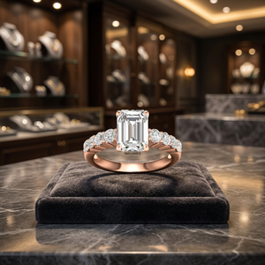 <b>Emerald</b> Cut Lab Grown Diamond IGI Certi Engagement <b>Ring</b> with Round Side Diamonds in 10K 14K 18K Gold 925 935 <b>Silver</b> - Product Image 1