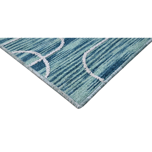 Modern Abstract Area Rug Rectangle Teal Blue White Pattern Polyester Tufted Non Slip Rubber Backing Living Room Use - Product Image 4