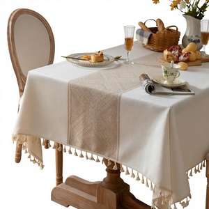 Mantel de Lino y Algodón KLUOT con Patrón Geométrico, 140x200cm, Borlas, Antiderrames, para Bodas, Banquetes, Restaurantes, Color Caqui - Product Image 1