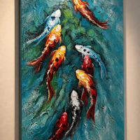 Peinture à l'huile animale peinte à la main, poisson Koi, technique impasto, sur toile encadrée, pour décoration murale intérieure de salon, Feng Shui
