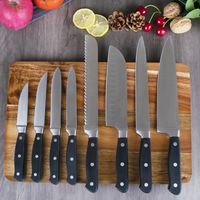 Ensemble de 16 couteaux de cuisine en acier inoxydable de haute qualité avec bloc en bois, lames de 8 à 9,9 pouces, design ambidextre, certifié LFGB