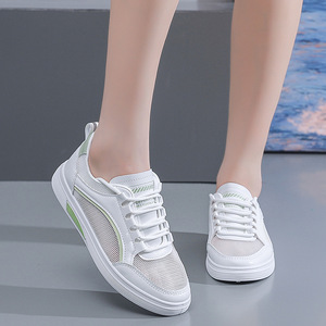 Zapatos para caminar de malla blanca para mujer, con punta redonda, con cordones, transpirables, antideslizantes, suela suave, zapatillas informales de verano - Product Image 3