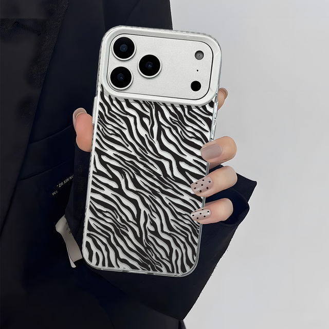 Zebra Stripe Large Window iPhone Case, Matte Silver Shockproof Cover Phone Cases for /11/12/13/14/15/16/17 Pro