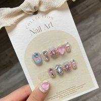 Lot de 10 faux ongles press-on faits main, peints à la main, mignons, courts, ovales, carrés, ronds, élégants et simples