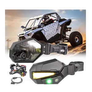 Newest UTV Side View Mirrors with Amber Turn Signal Lights For 1.5-2 inch Rollbar