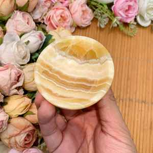 Vente en gros d'ornements de haute qualité en cristal de quartz naturel, bol rond sculpté en calcite jaune pour la méditation - Product Image 3