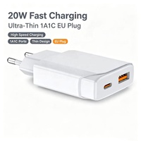 Chargeur mural rapide GaN ultra-fin 20W PD 1A1C avec prise EU, compatible PPS, compatible avec iPhone 14 15 Samsung Galaxy S23 S24