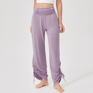 Suave y acogedora chica Sexy en pantalones <span class=keywords><strong>de</strong></span> Yoga bailando moda señora cintura alta fruncido pierna ancha Casual Pantalones deportivos mujer Yoga Pantalones - Product Image 5