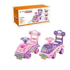 뜨거운 판매 신상품 만화 플라스틱 아기 슬라이딩 핑크 어린이 장난감 자동차 Bb 호루라기 어린이 보행기