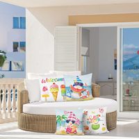 Taie d'oreiller géante d'été, 45 x 45 cm, motif maison de plage, crème glacée, jus de pastèque, noix de coco, décoration pour canapé et lit