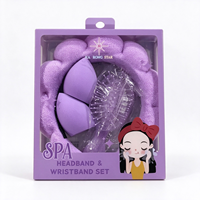 Kit de beauté spa 3-en-1 en gros : Bandeau en microfibre Cloud Flower, Éponge de maquillage, Peigne coussin d'air pour soins de la peau, douche et cheveux