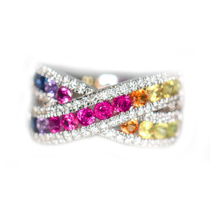 Anello da Donna con Zirconi Arcobaleno Geometrici Rotondi, Gioiello Creativo per Uso Quotidiano e Feste - Product Image 5