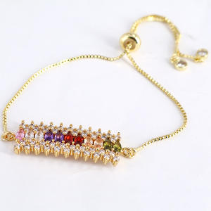 BC1273 braccialetto di cristallo con foglia di zircone colorato placcato oro moda, braccialetto con ciondoli <span class=keywords><strong>arcobaleno</strong></span> Tennis Baguette Bar CZ per gioielli - Product Image 5