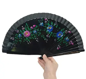 2024 beautiful flower pattern 23 cm Spanish double-sided hand-painted pattern wooden fan hand held fan for catwalk dance