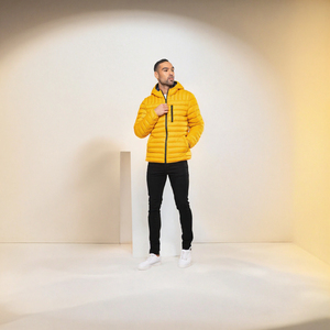 Men Quilted Puffer Jacket Stand Collar Zip Up Casual Winter <b>Coat</b> With Hood <b>Padded</b> Outerwear OEM Custom Logo - Product Image 2