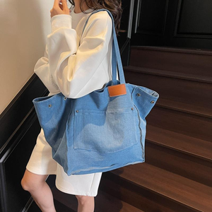 <span class=keywords><strong>Sac</strong></span> à bandoulière pour <span class=keywords><strong>femme</strong></span> en toile denim style coréen, doublure en nylon de luxe, léger, design multi-poches pour l'été et la plage, motif lettre - Product Image 2