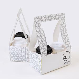 Porte-boissons écologique à double paroi jetable personnalisé 1/2/4 tasse en papier porte-gobelet à café et vin avec poignée prêt à l'emploi - Product Image 3