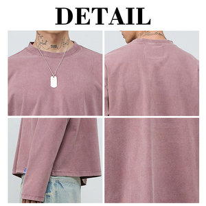 T-shirt à col montant vintage délavé pour homme KingSen, en coton épais, coupe ample et oversize, uni, style streetwear décontracté - Product Image 6